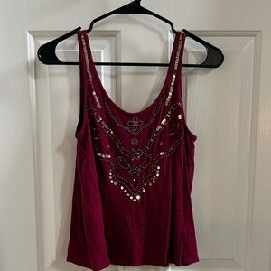 Express Embellished Burgundy Tank Top
